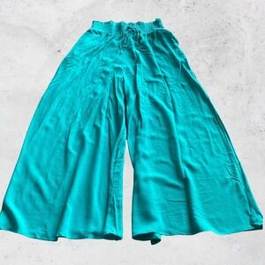 Umgee USA Pants Large Wide Leg Palazzo Smocked Waist Drawstring Pockets